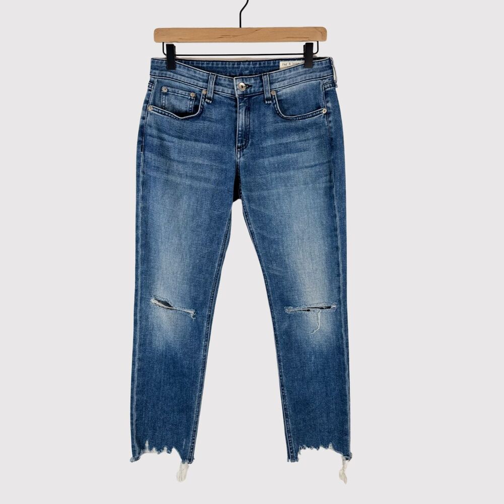 Rag Bone Womens Jeans Mendecino Dre Low Rise Slim Boyfriend Crop Distressed 25 - Picture 2 of 13